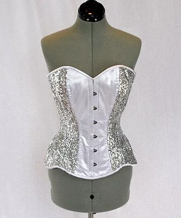 Bustiers and corsets for dramatic waist shaping-Shiny sequins and satin overbust authentic corset with long hip-line. Steel-boned corset for tight lacing, prom, gothic, wedding, valentine Bustiers and corsets for dramatic waist shaping-Shiny sequins and satin overbust authentic corset with long hip-line. Steel-boned corset for tight lacing, prom, gothic, wedding, valentine