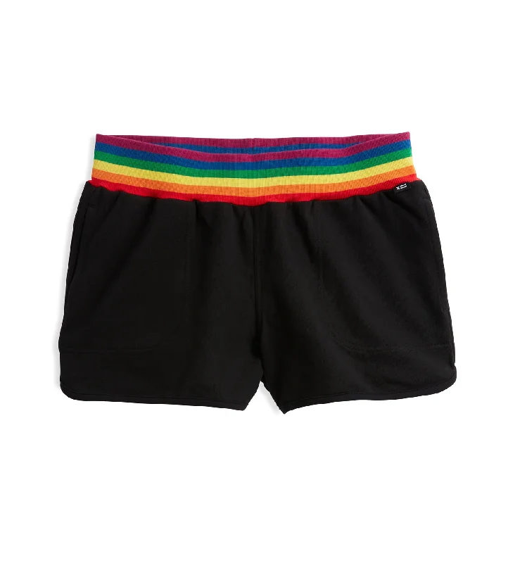 Cozy women's sleep tops with silk finish-French Terry Track Shorts - Black with Rainbow Rib Cozy women's sleep tops with silk finish-French Terry Track Shorts - Black with Rainbow Rib