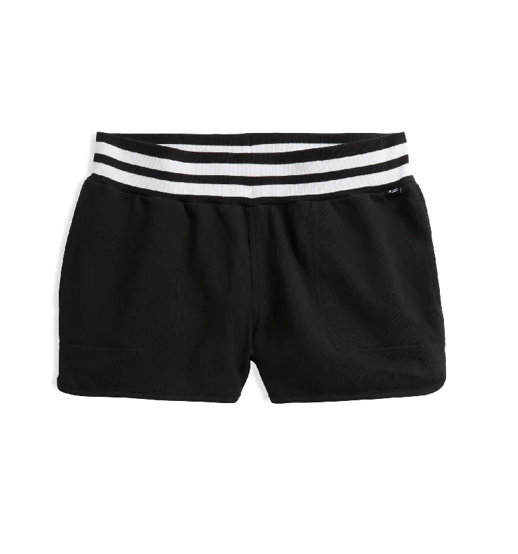 Soft cotton women's sleep tops with lace-French Terry Track Shorts - Black with Striped Rib Soft cotton women's sleep tops with lace-French Terry Track Shorts - Black with Striped Rib
