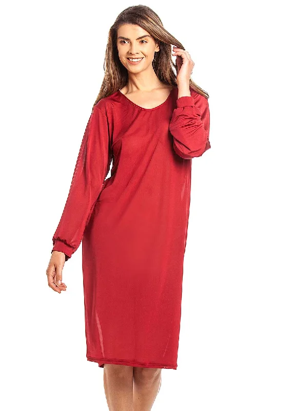 Soft and breathable women's sleep tops-Silk Long Sleeve Nightshirt
