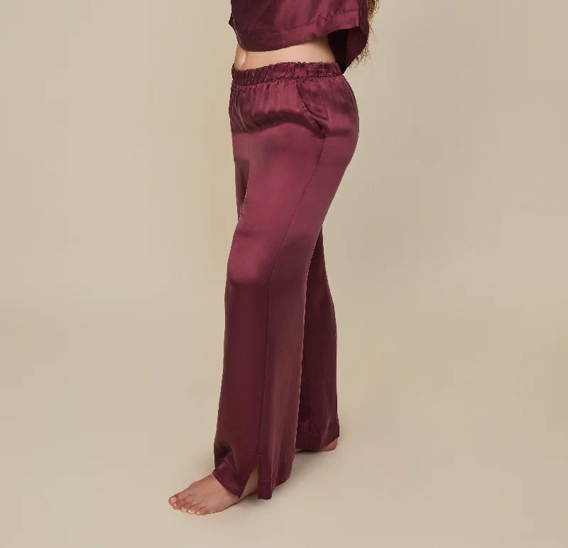 Elegant women's sleep tops for a luxurious bedtime-Silky Sleep Pants - Sangria
