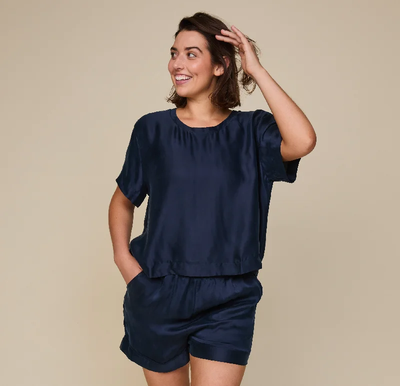 Women's sleep tops for a comfortable sleep experience-Silky Sleep T-Shirt - Midnight Women's sleep tops for a comfortable sleep experience-Silky Sleep T-Shirt - Midnight