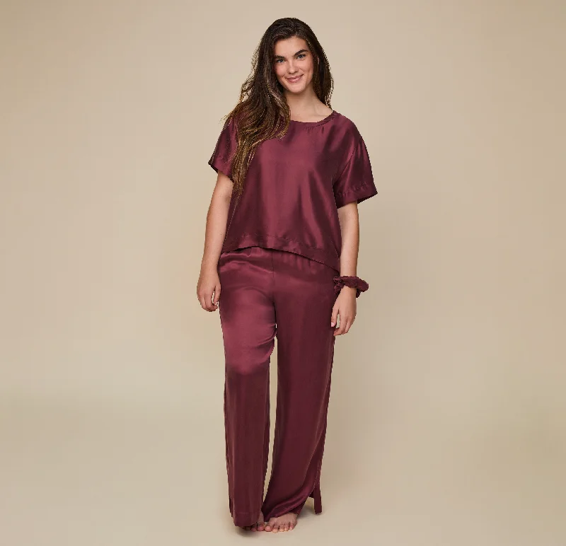 Soft and breathable women's sleep tops-Silky Sleep T-Shirt - Sangria