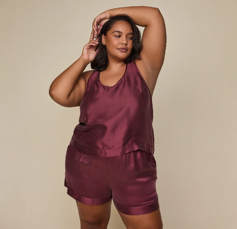 Comfortable women's sleep tops for late-night wear-Silky Sleep Tank - Sangria