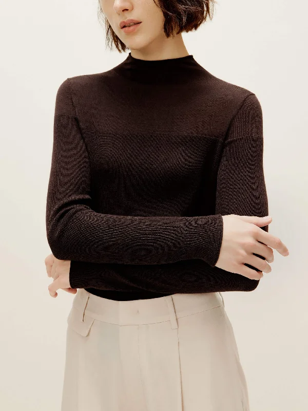 Women's sleep tops with comfortable fit for all-night wear-Silky Wool Mock Neck Sweater Women's sleep tops with comfortable fit for all-night wear-Silky Wool Mock Neck Sweater