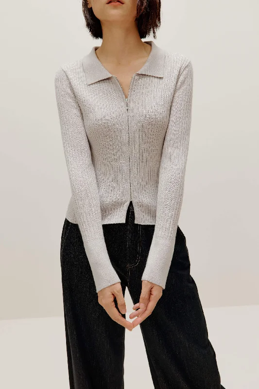 Soft satin women's sleep tops with adjustable straps-Silky Wool Zip Up Cardigan