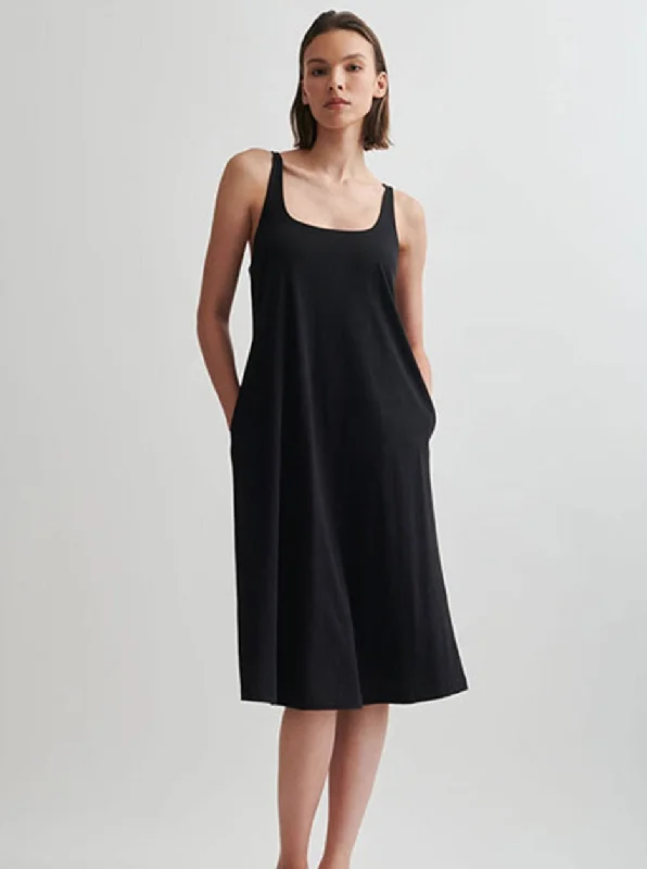 Women's sleep tops with comfortable fit for all-night wear-Skin: Char Organic Cotton Chemise - Black
