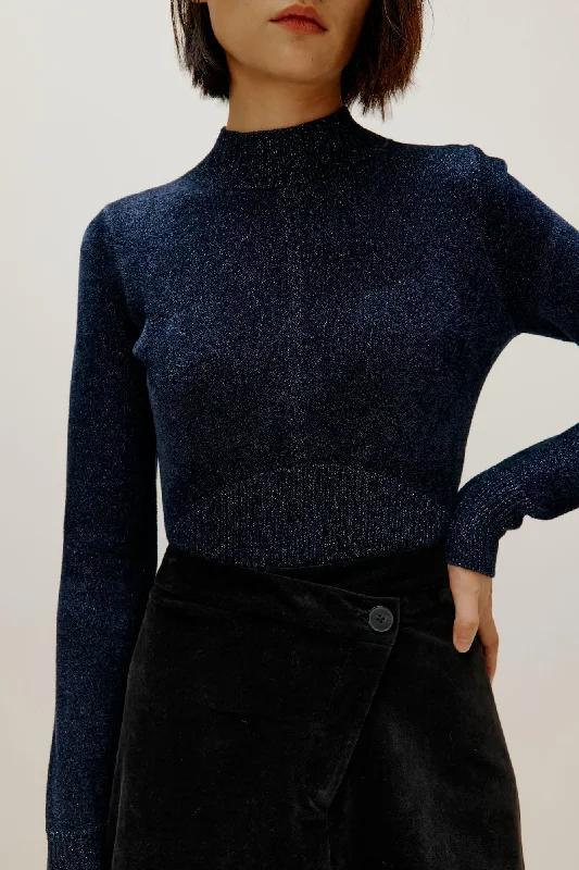 Women's sleep tops with chic designs-Shimmer Mock Neck Sweater