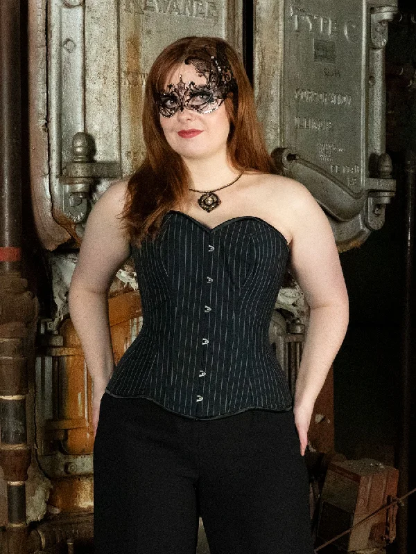 Bustiers and corsets for plus size women-Pinstripe Hourglass Curve Longline Overbust Corset : CS-511