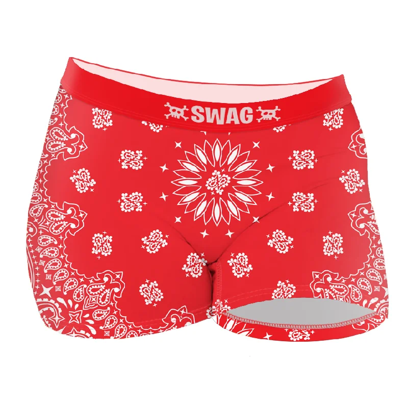 Women's panties with mesh sides for breathability-SWAG - 3" Women's Red Bandana Boy Short