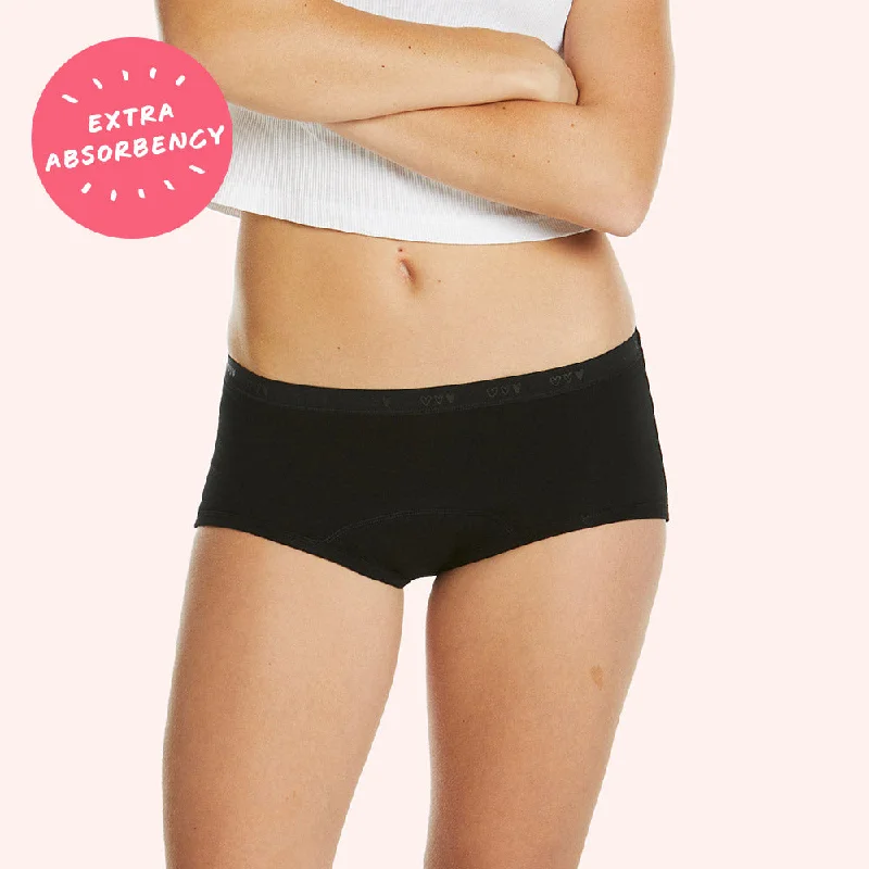 Women's panties with full coverage for extra comfort-Teens First Boyleg Period Brief - Black Hearts Women's panties with full coverage for extra comfort-Teens First Boyleg Period Brief - Black Hearts