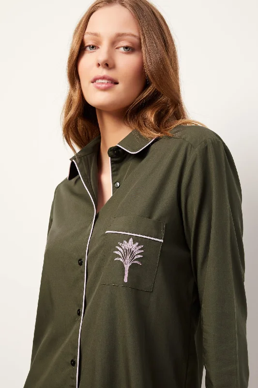 Women's sleep tops with soft texture for bedtime-Wanderluxe The Fern Night Shirt | Olive Green