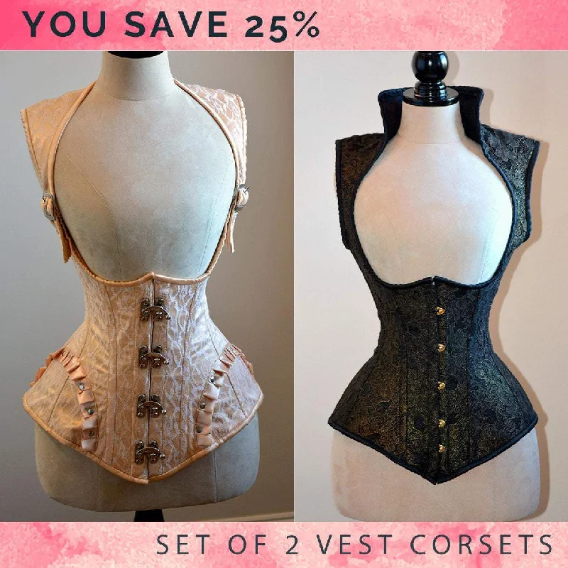 Bustiers and corsets for waist slimming-The set of 2 vests with collars: gothic black and steampunk corsets. Victorian, steampunk cheap corset, girlfriend's gift, historical corset Bustiers and corsets for waist slimming-The set of 2 vests with collars: gothic black and steampunk corsets. Victorian, steampunk cheap corset, girlfriend's gift, historical corset