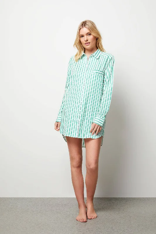 Apple green and white pinstripe