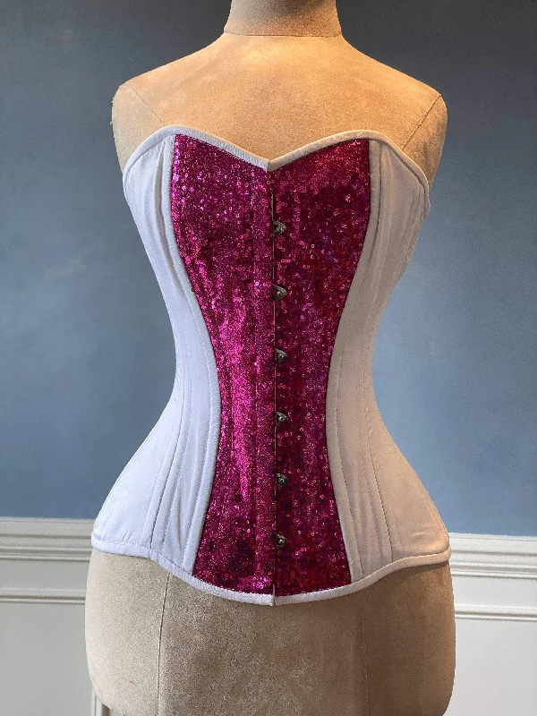 Bustiers and corsets for curvy figures-Tuna Sushi shiny sequins and cotton overbust authentic corset with long hip-line. Steel-boned corset for tight lacing, wedding, valentine Bustiers and corsets for curvy figures-Tuna Sushi shiny sequins and cotton overbust authentic corset with long hip-line. Steel-boned corset for tight lacing, wedding, valentine