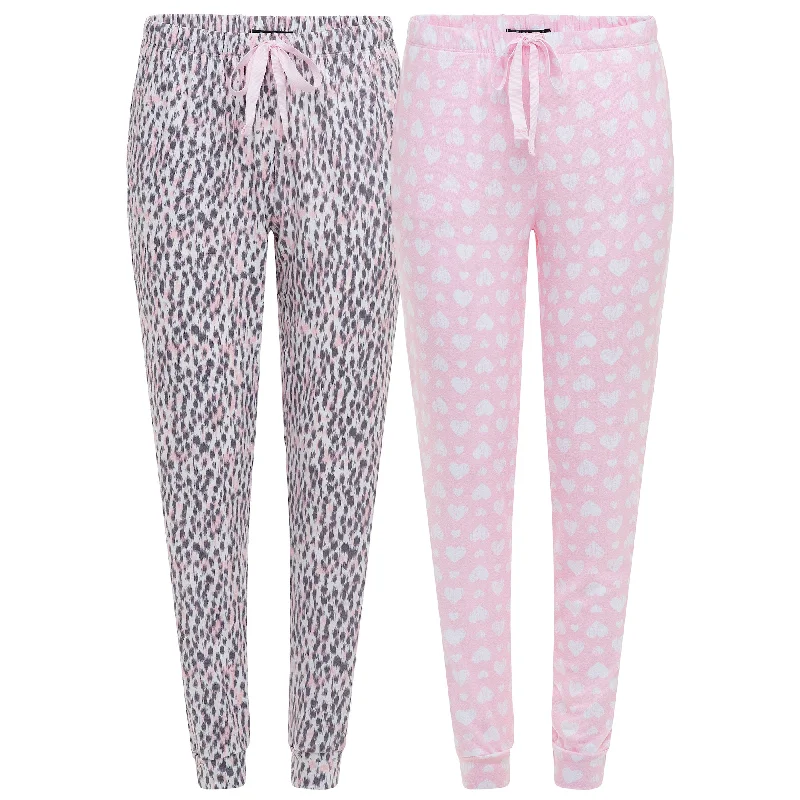 Cozy women's sleep tops with short sleeves-2 Pack Lightweight Hacci Jogger Pajama Pants