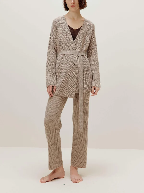 Cozy women's sleep tops for cool evenings-V-Neck Loose Fit Wool Cardigan