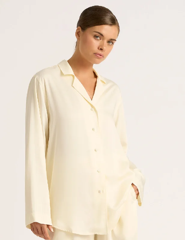 Soft women's sleep tops with fun patterns-Vegan Silk Long Sleeve Sleep Shirt - Pearl Soft women's sleep tops with fun patterns-Vegan Silk Long Sleeve Sleep Shirt - Pearl
