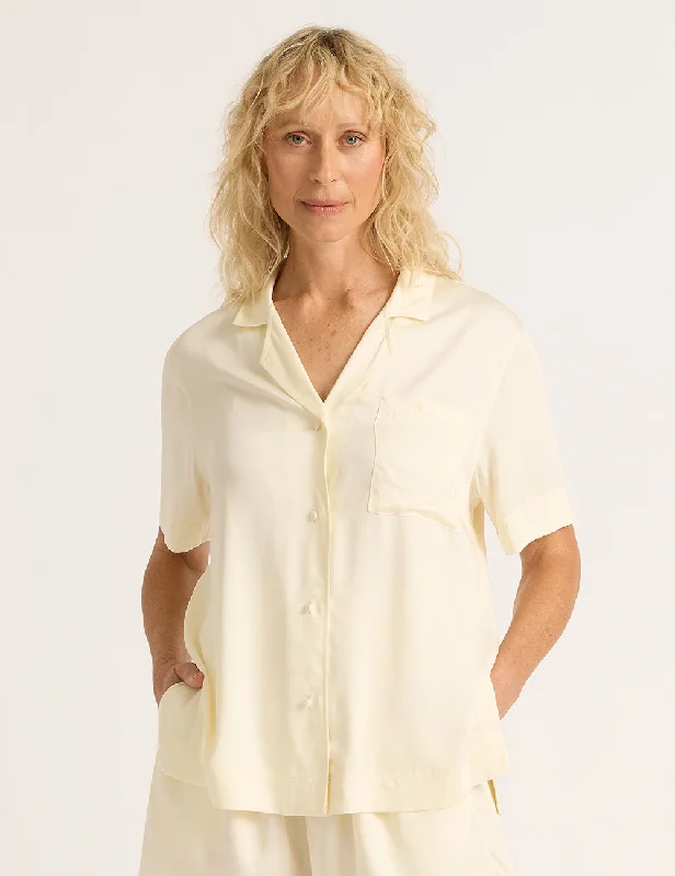 Comfortable women's sleep tops for laid-back nights-Vegan Silk Short Sleeve Sleep Shirt - Pearl