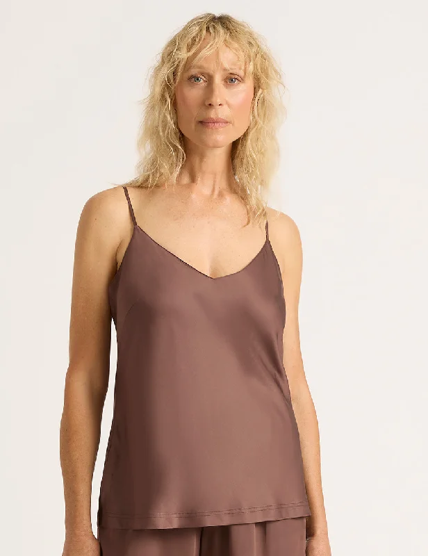 Elegant sleep tops for women for bedtime-Vegan Silk Sleep Cami - Garnet