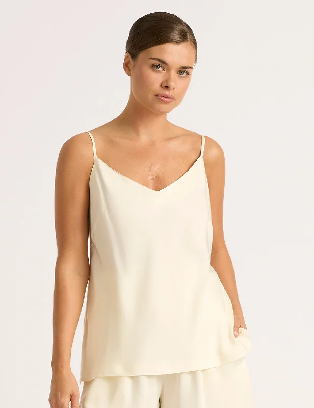 Soft satin women's sleep tops with adjustable straps-Vegan Silk Sleep Cami - Pearl