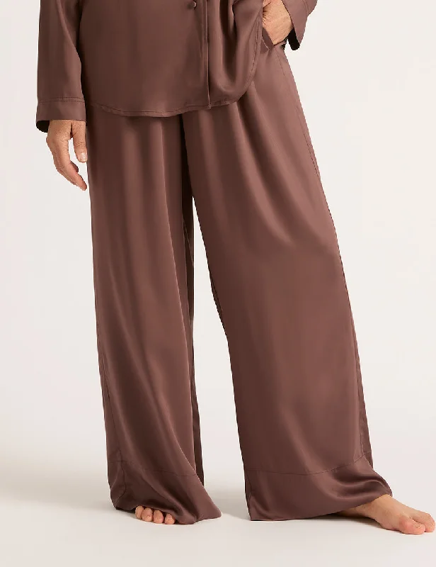 Women's sleep tops with lace detailing-Vegan Silk Wide Leg Sleep Pant - Garnet
