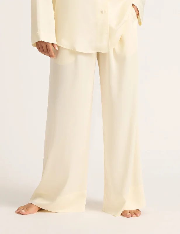 Women's sleep tops for a comfortable sleep experience-Vegan Silk Wide Leg Sleep Pant - Pearl Women's sleep tops for a comfortable sleep experience-Vegan Silk Wide Leg Sleep Pant - Pearl