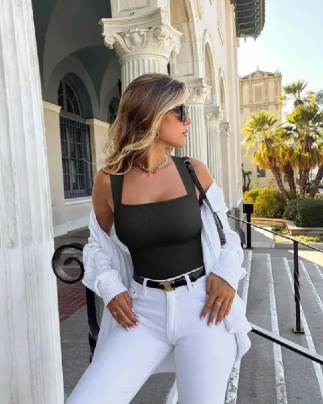Bustiers and corsets with satin ribbon laces-Sleeveless Tummy Control Tank Tops Bodysuits