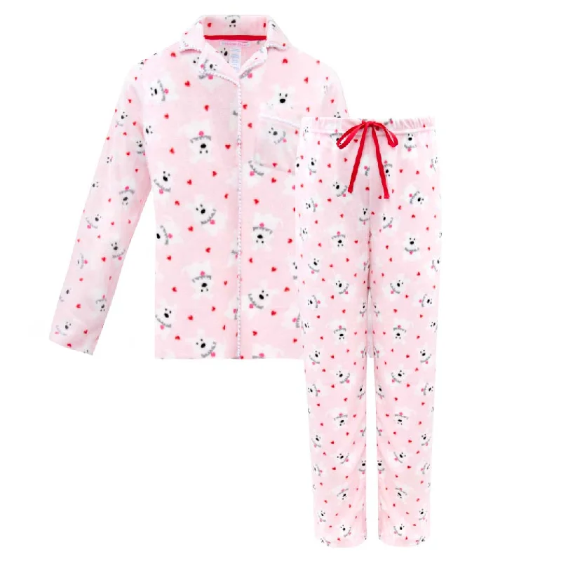 Soft women's sleep tops with fun patterns-Microfleece Button-Up Pajama Gift Set with Notch Collar
