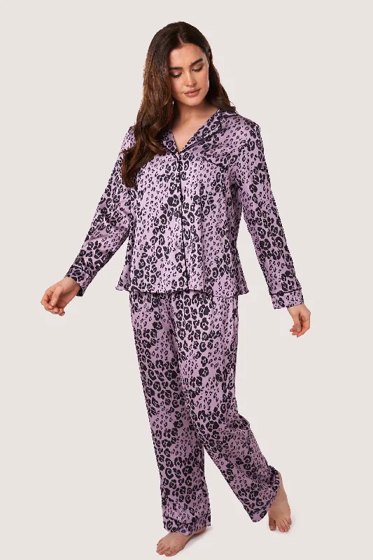 Elegant women's sleep tops for nightwear-Kaylee Long Sleeve Lilac Animal PJs