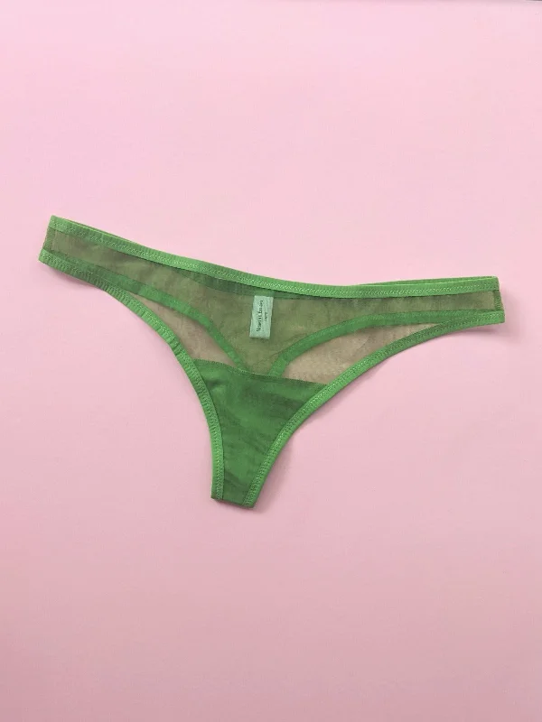 Women's panties with side lace trim for feminine flair-Yasmine Eslami: Jeanne Basic Mesh Thong - Lichen Women's panties with side lace trim for feminine flair-Yasmine Eslami: Jeanne Basic Mesh Thong - Lichen