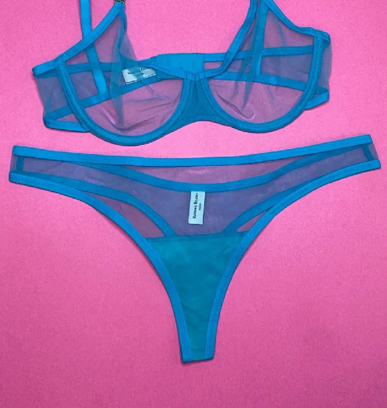 Women's panties for all-day comfort and breathability-Yasmine Eslami: Jeanne Basic Mesh Thong - Turquoise Women's panties for all-day comfort and breathability-Yasmine Eslami: Jeanne Basic Mesh Thong - Turquoise