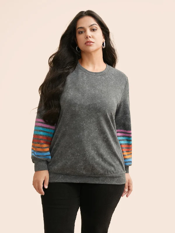 Vintage Colored Striped Crew Neck Sweatshirt