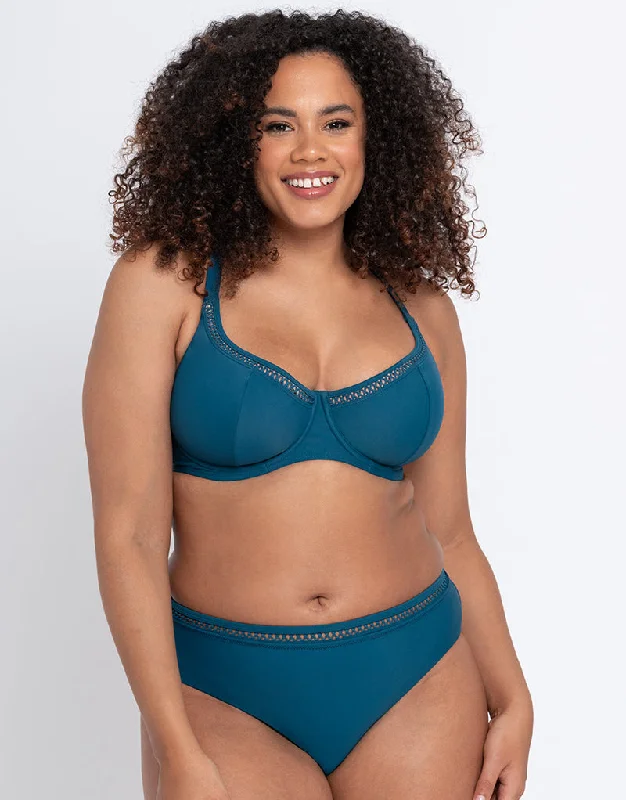 Stretchy panties for flexible fit-Curvy Kate First Class Multiway Balcony Bikini Top Deep Teal