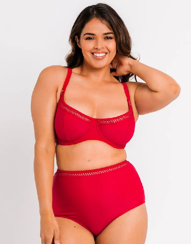 Women's panties for smooth under clothes-Curvy Kate First Class Multiway Balcony Bikini Top Red Women's panties for smooth under clothes-Curvy Kate First Class Multiway Balcony Bikini Top Red