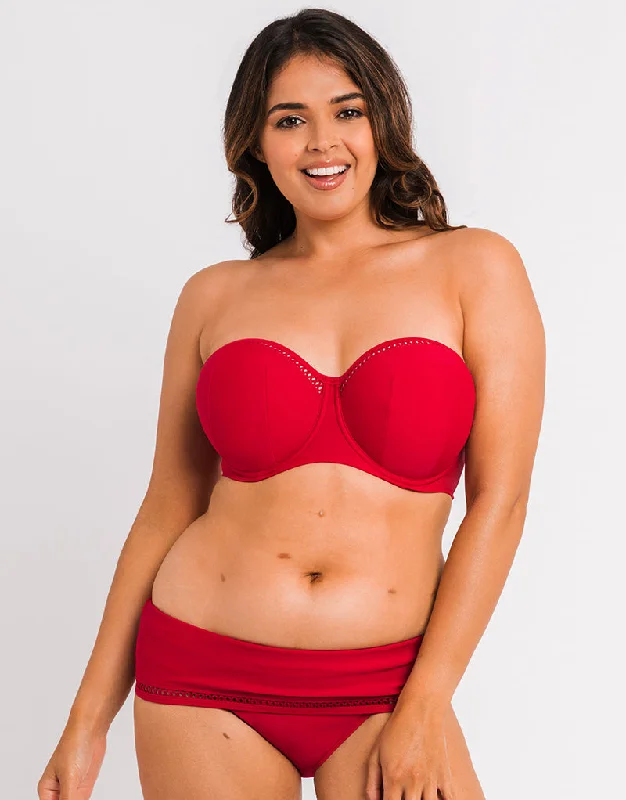 Women's panties for high-impact activities-Curvy Kate First Class Bandeau Strapless Multiway Bikini Top Red Women's panties for high-impact activities-Curvy Kate First Class Bandeau Strapless Multiway Bikini Top Red
