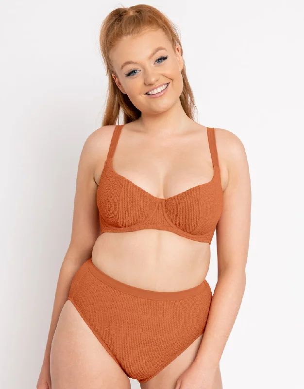 Lace panties for comfortable wear-Curvy Kate Holiday Crush Balcony Bikini Top Rust