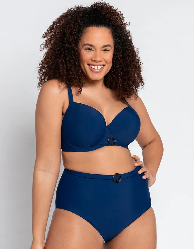 Lace-back panties for special occasions-Curvy Kate Retro Sun Padded Balcony Bikini Multiway Top Navy Lace-back panties for special occasions-Curvy Kate Retro Sun Padded Balcony Bikini Multiway Top Navy