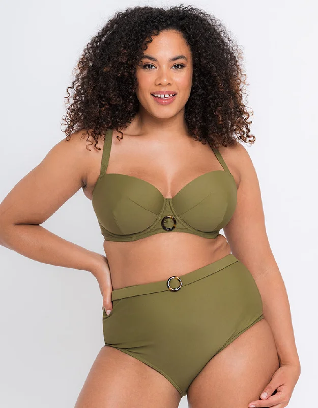 Women's panties for active sportswear-Curvy Kate Retro Sun Padded Balcony Bikini Multiway Top Olive Women's panties for active sportswear-Curvy Kate Retro Sun Padded Balcony Bikini Multiway Top Olive