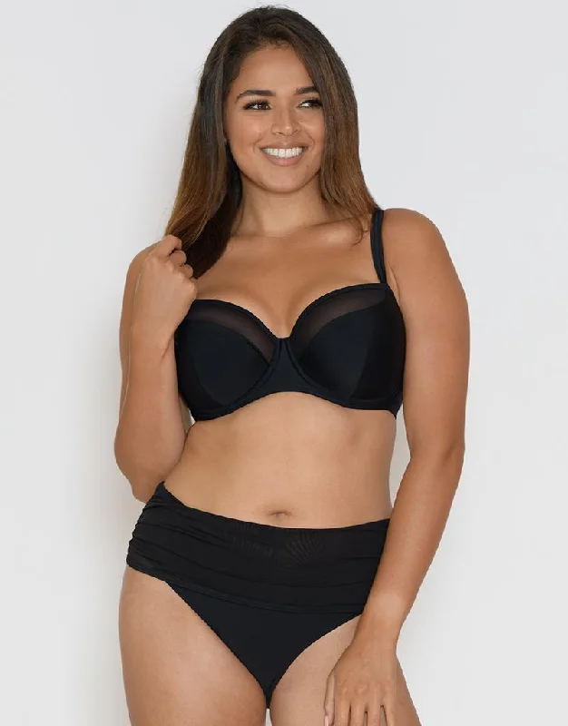 Comfortable and stylish women's panties-Curvy Kate Sheer Class Padded Balcony Bikini Top Black