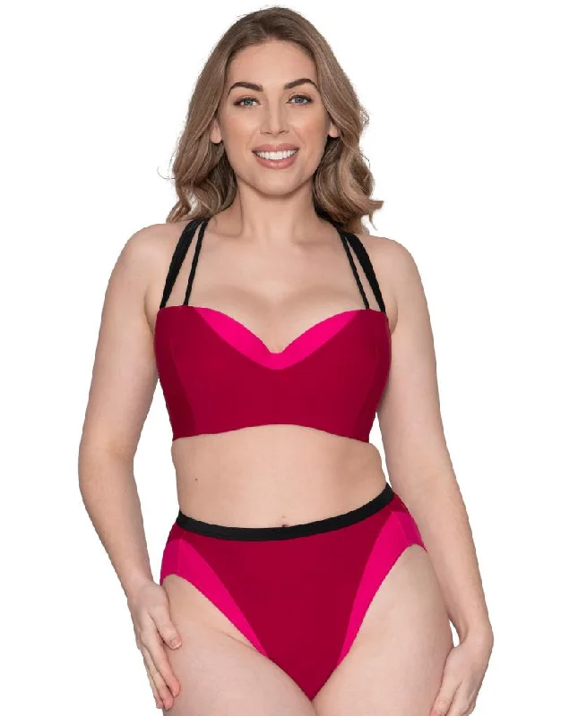 Women's panties with smooth finish-Curvy Kate Subtropic Padded Balcony Bikini Top Cherry Red/Pink