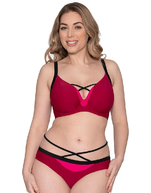Cotton panties for sensitive skin-Curvy Kate Subtropic Plunge Bikini Top Cherry Red/Pink