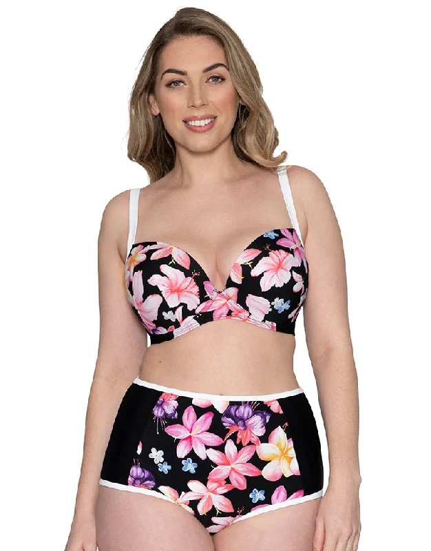 Women's panties with seamless edges for invisible wear-Curvy Kate Tropicana Moulded Plunge Bikini Top Black Print