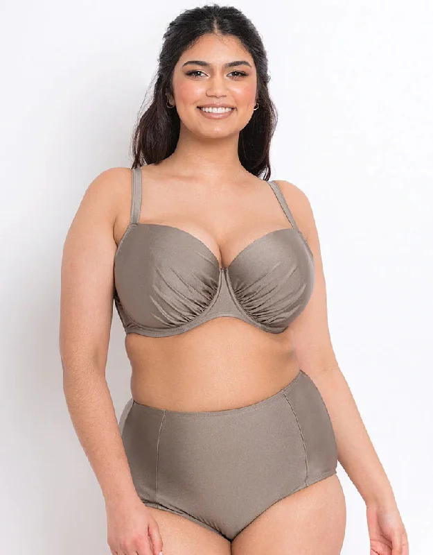 Women's panties with elastic waistband-Flirtelle Fiji Sands Padded Balcony Bikini Top Stone Women's panties with elastic waistband-Flirtelle Fiji Sands Padded Balcony Bikini Top Stone