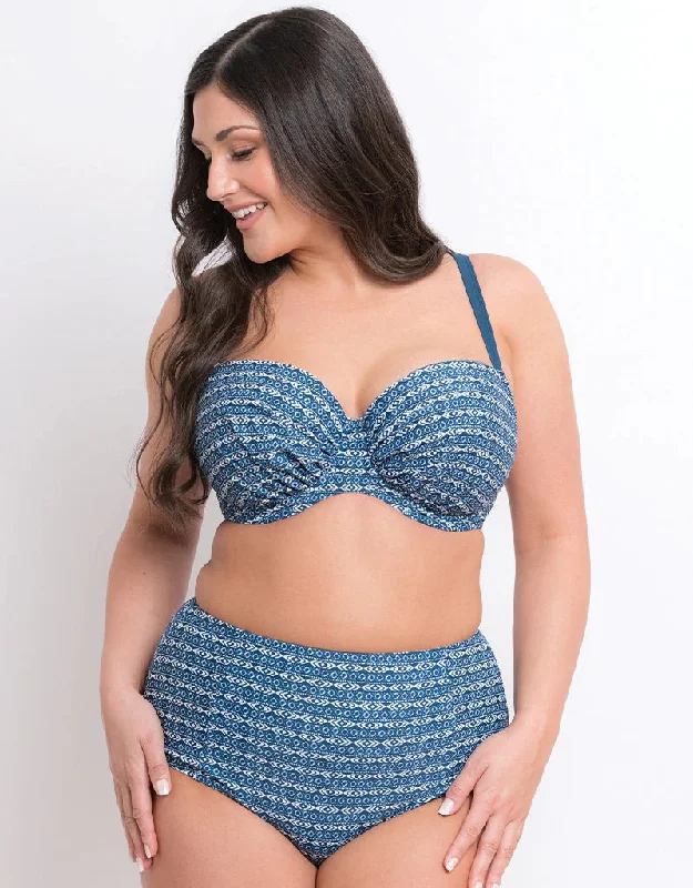 Women's panties for sensitive skin-Flirtelle Malibu Marina Padded Balcony Bikini Top Navy Print