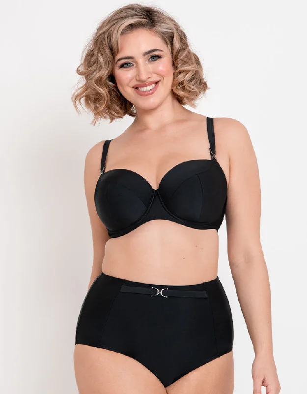 Designer panties for luxury wear-Flirtelle Verona Beach Padded Balcony Bikini Top Black
