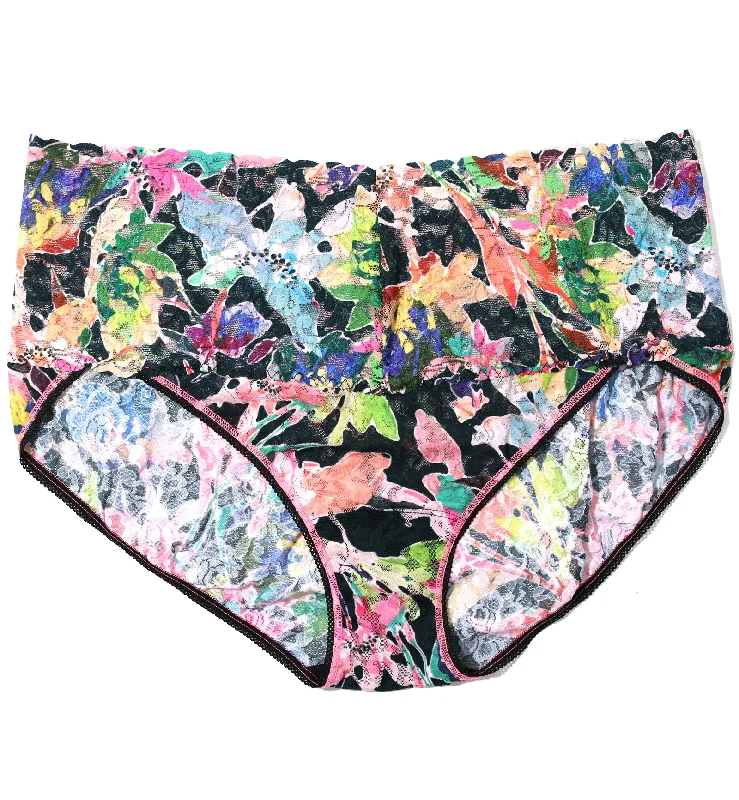 Women's panties with side mesh inserts for breathability-Hanky Panky Retro Lace Printed V-kini PLUS (PR9K2124X) - Unapologetic