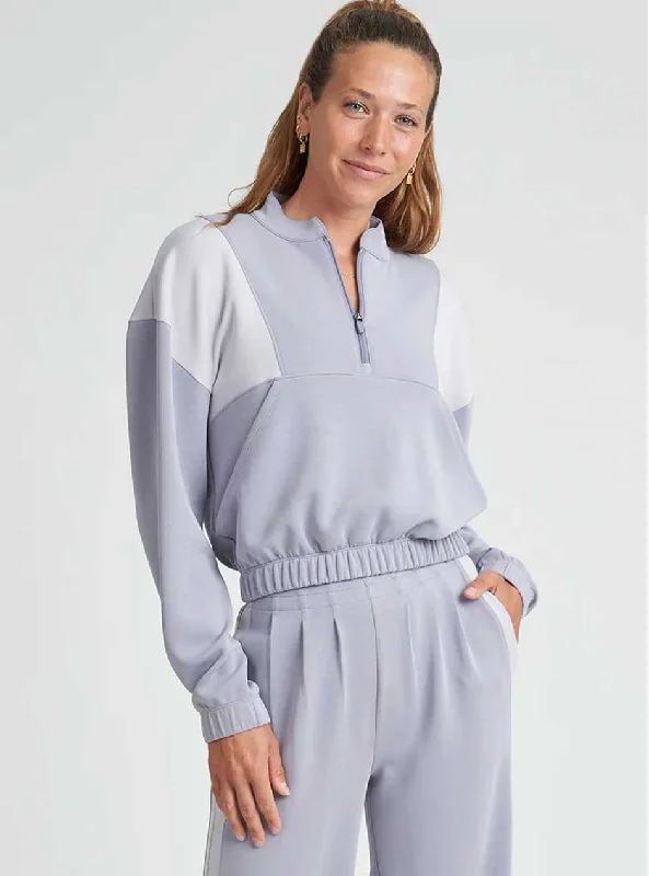 Comfortable seamless women's panties for smooth wear-Thrive Société Women's Blocked Half Zip Pullover - Iris Purple Comfortable seamless women's panties for smooth wear-Thrive Société Women's Blocked Half Zip Pullover - Iris Purple