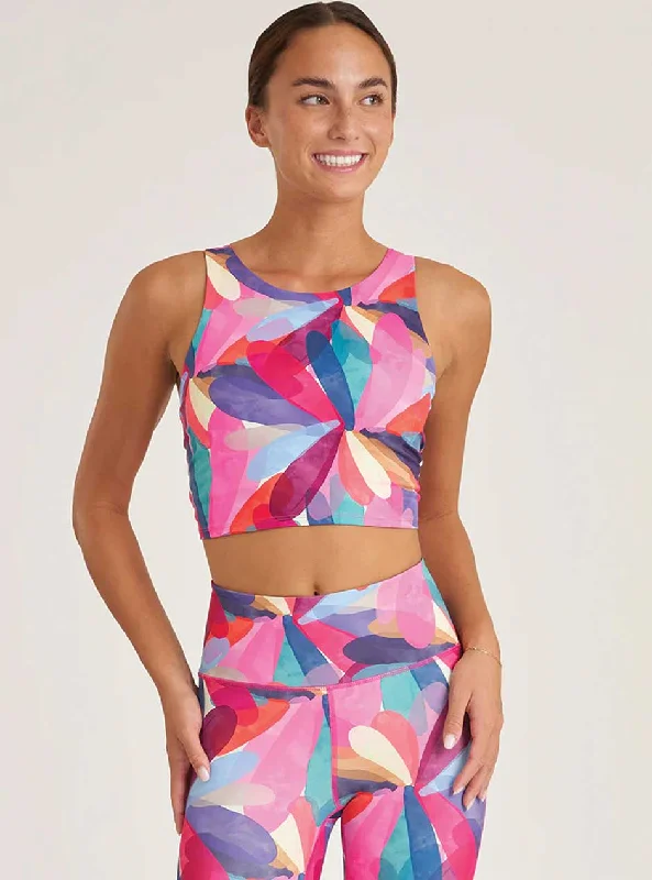 Women's panties for smooth coverage under dresses and skirts-Thrive Société Women's Bungee High Neck Sports Bra - Petal Print Pink Women's panties for smooth coverage under dresses and skirts-Thrive Société Women's Bungee High Neck Sports Bra - Petal Print Pink
