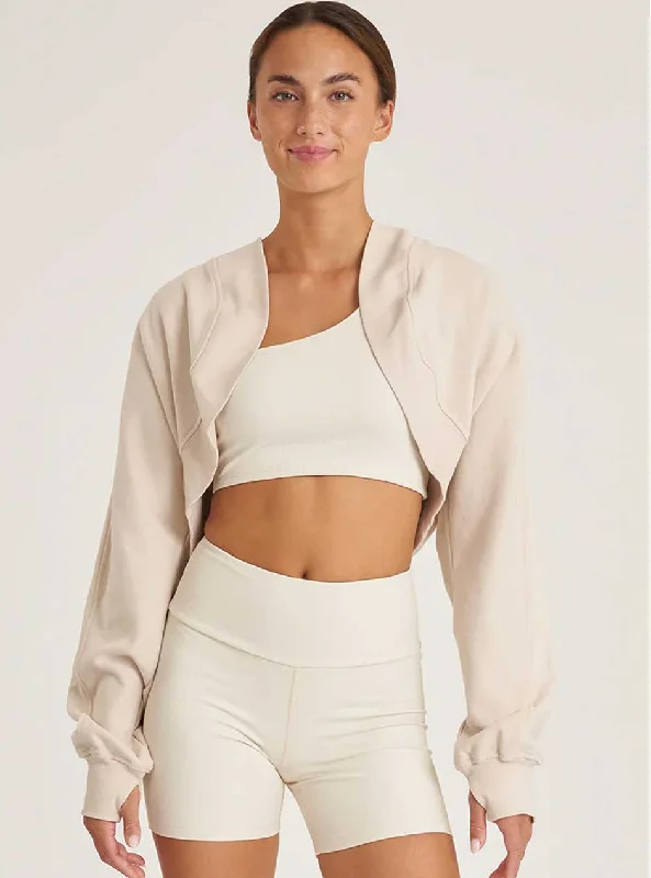 Women's panties with seamless edges for invisible wear-Thrive Société Women's Cloud Cropped Cardigan Sweater - Birch Off White